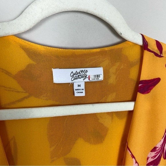 Color Me Courtney Eleanor Wrap Dress Floral Maxi Womens Medium Orange Ruffle - Picture 5 of 9